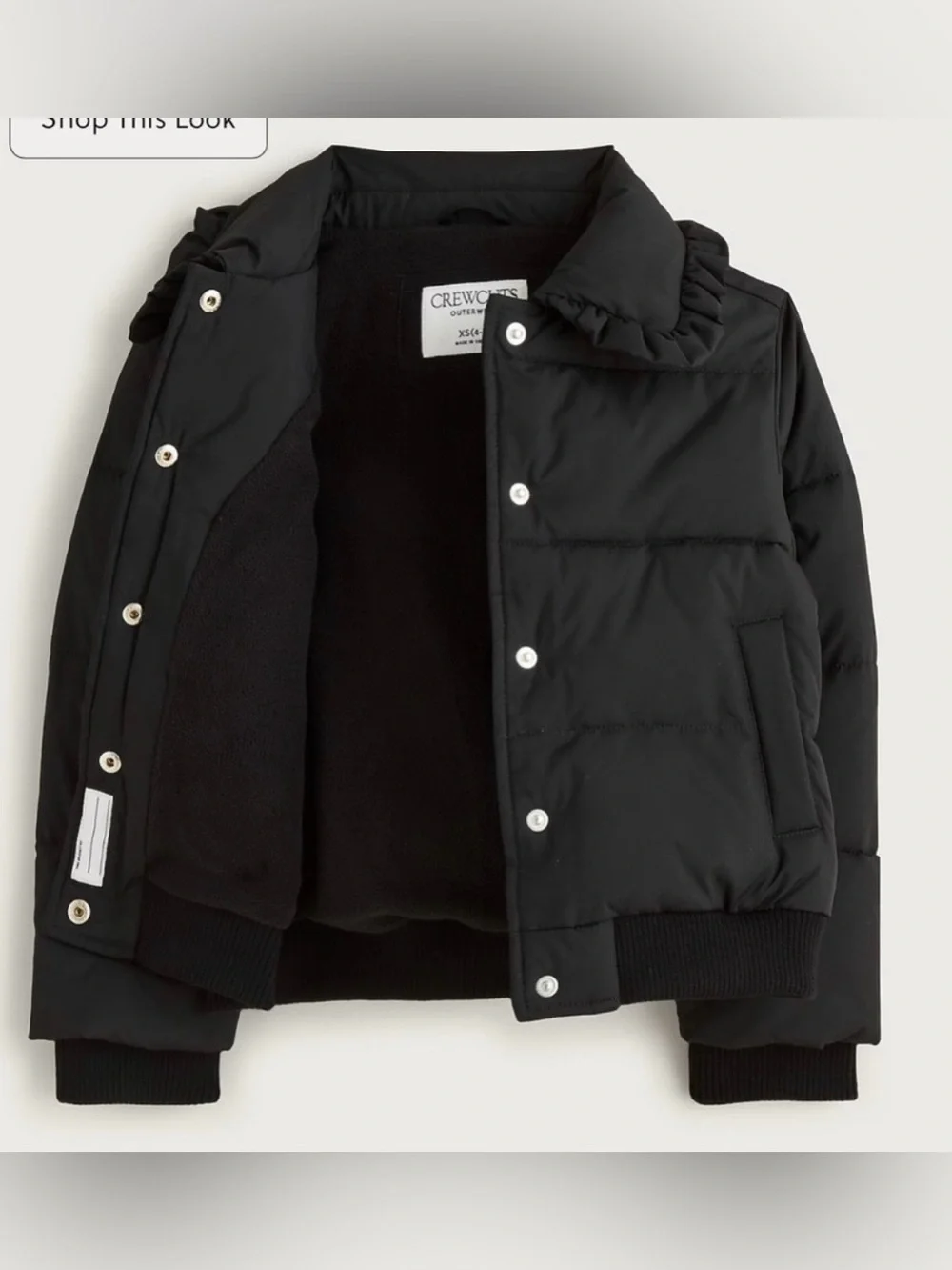 J.Crew Girls' ruffle-collar puffer jacket with PrimaLoft® in black